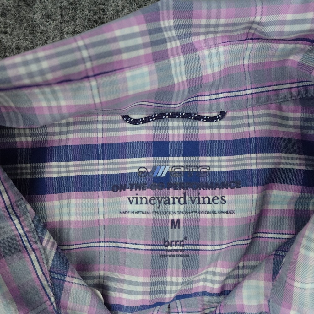 Vineyard Vines Shirt Mens Medium Blue Plaid Pink On The Go Performance Brrr - Picture 3 of 9
